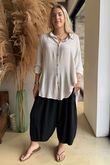 Golden Threads Dobby High Low Shirt Stone